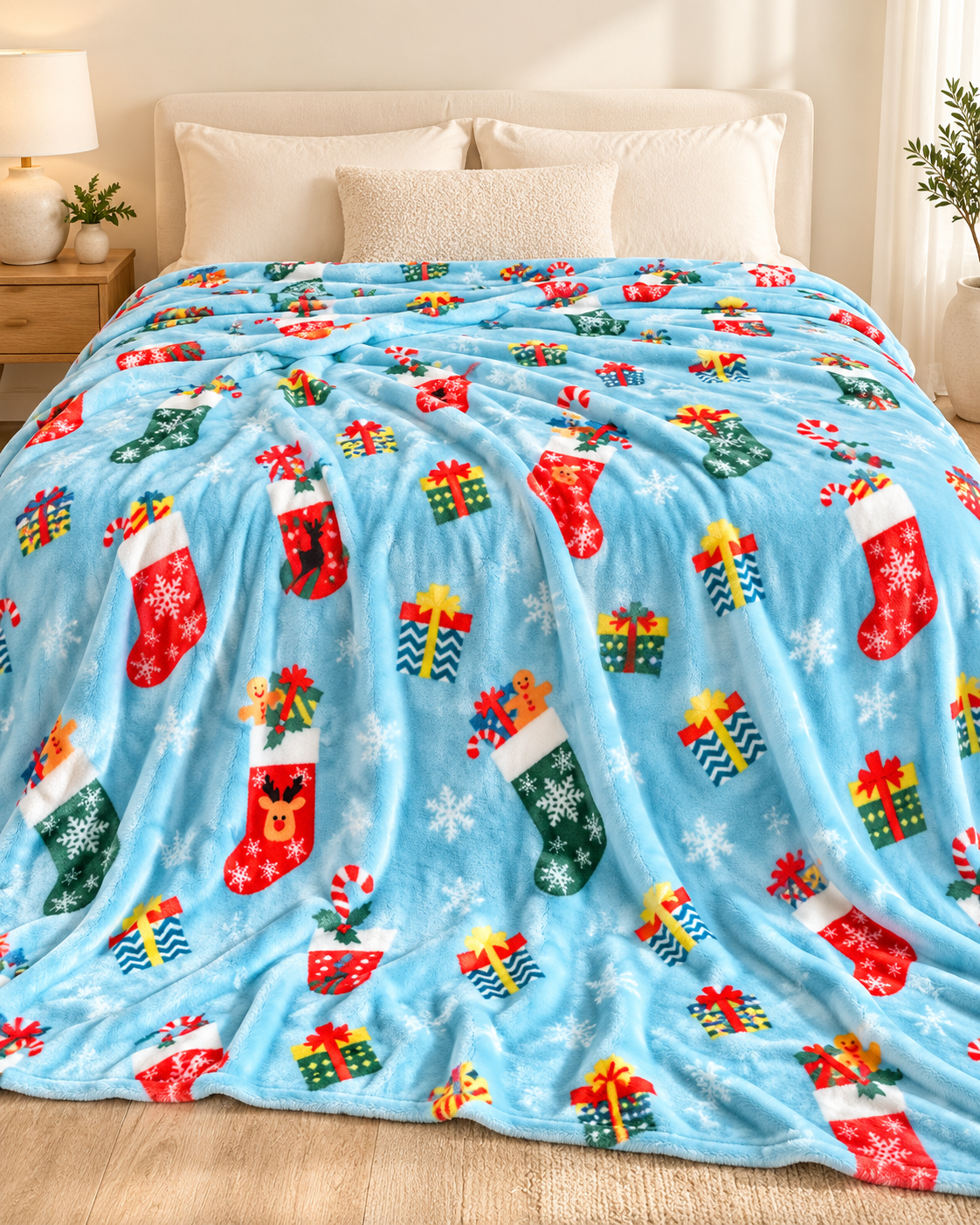 Christmas Fleece Blanket Gift for Adults with Festive Prints
