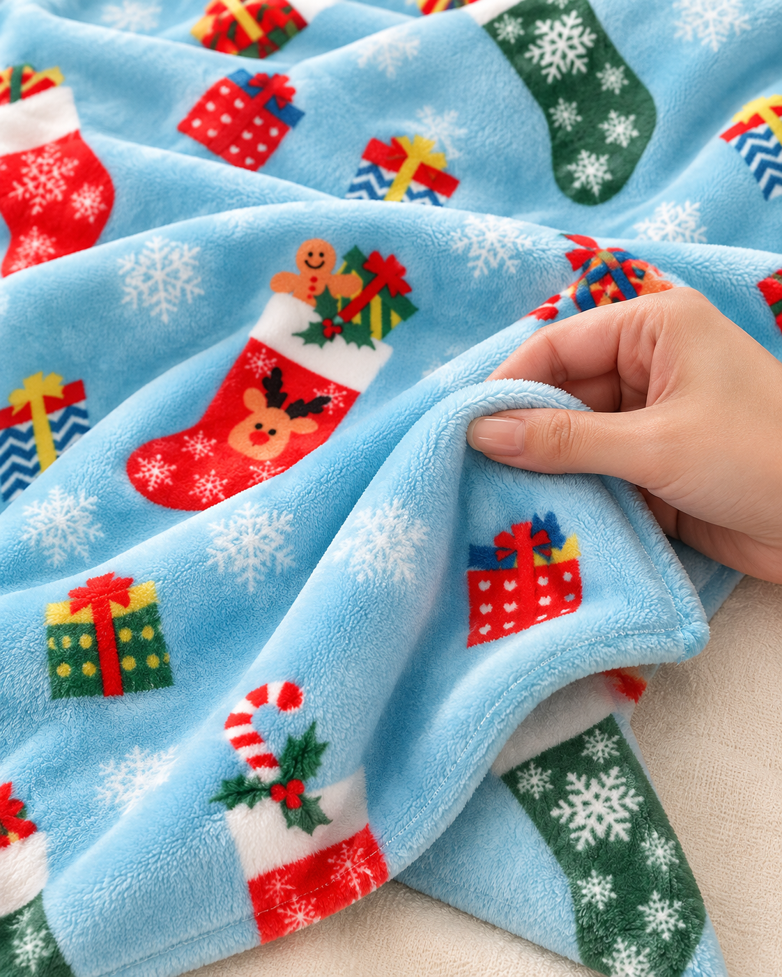 Christmas Fleece Blanket Gift, Ribbon-Wrapped Throw
