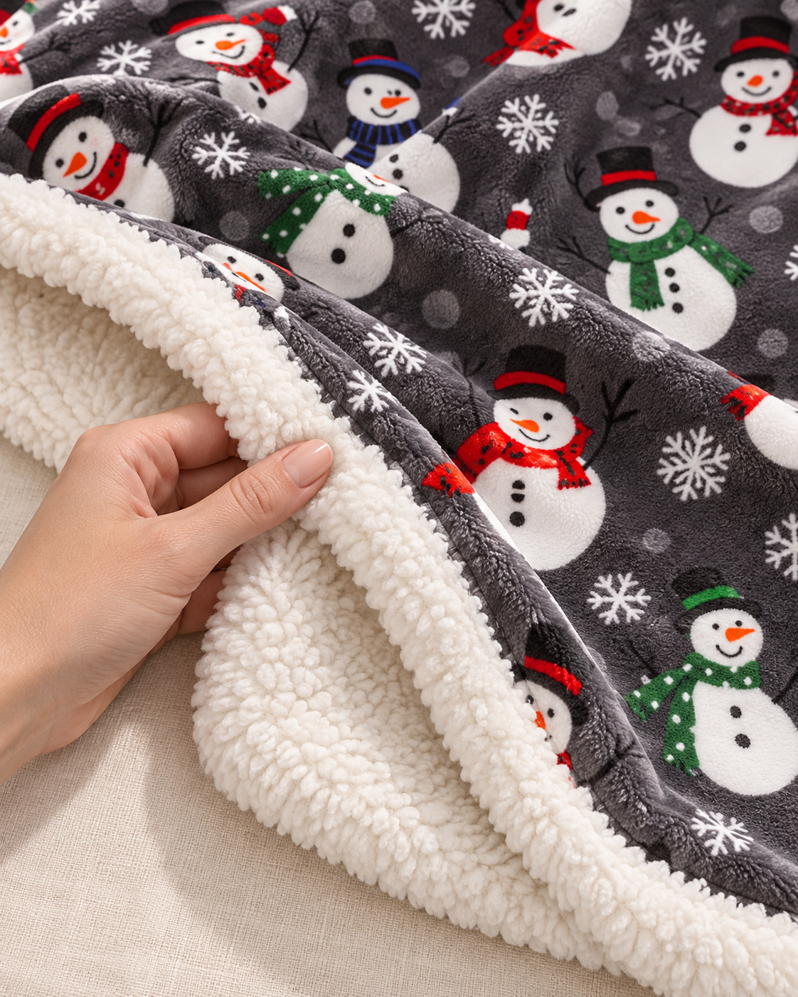 Christmas Fleece Blanket with Red and Green Knitted Stripe