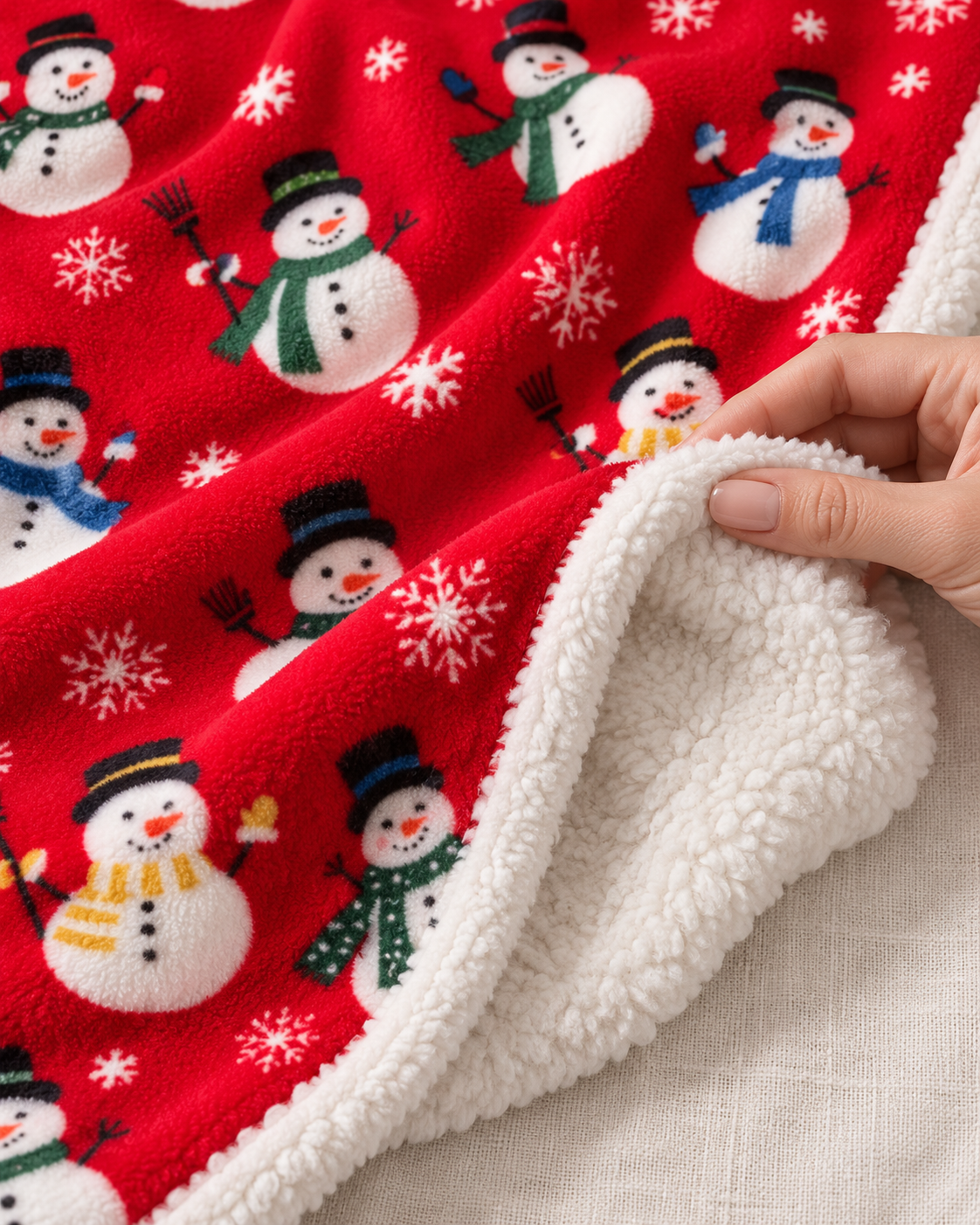 Christmas Fleece Blanket with Red and Green Knitted Stripe