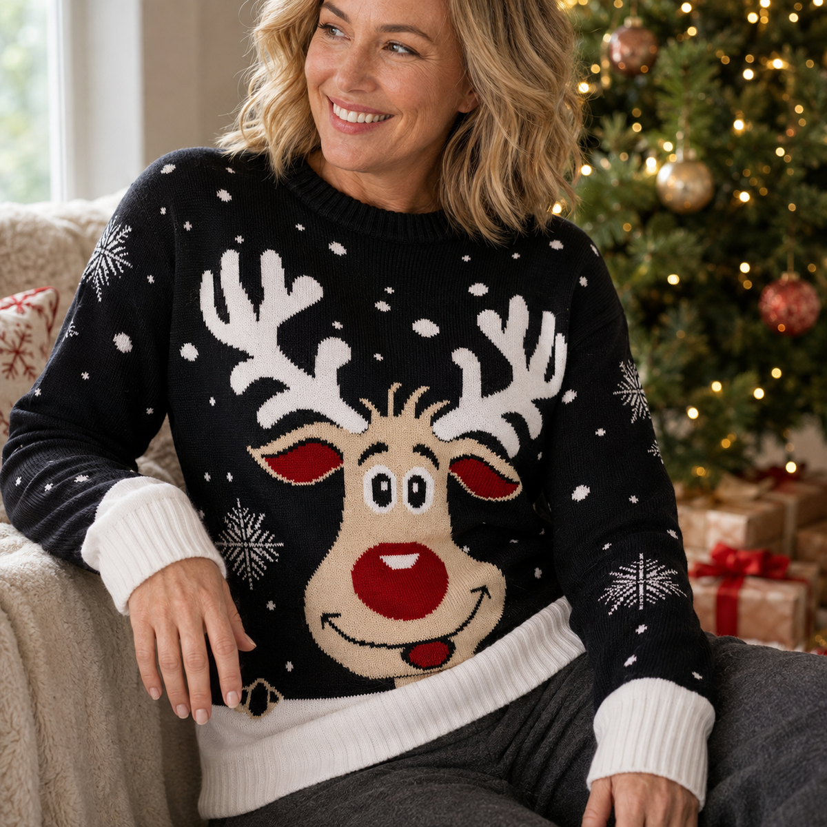 Christmas Sweater for Women, Crew Neck Jacquard Knit