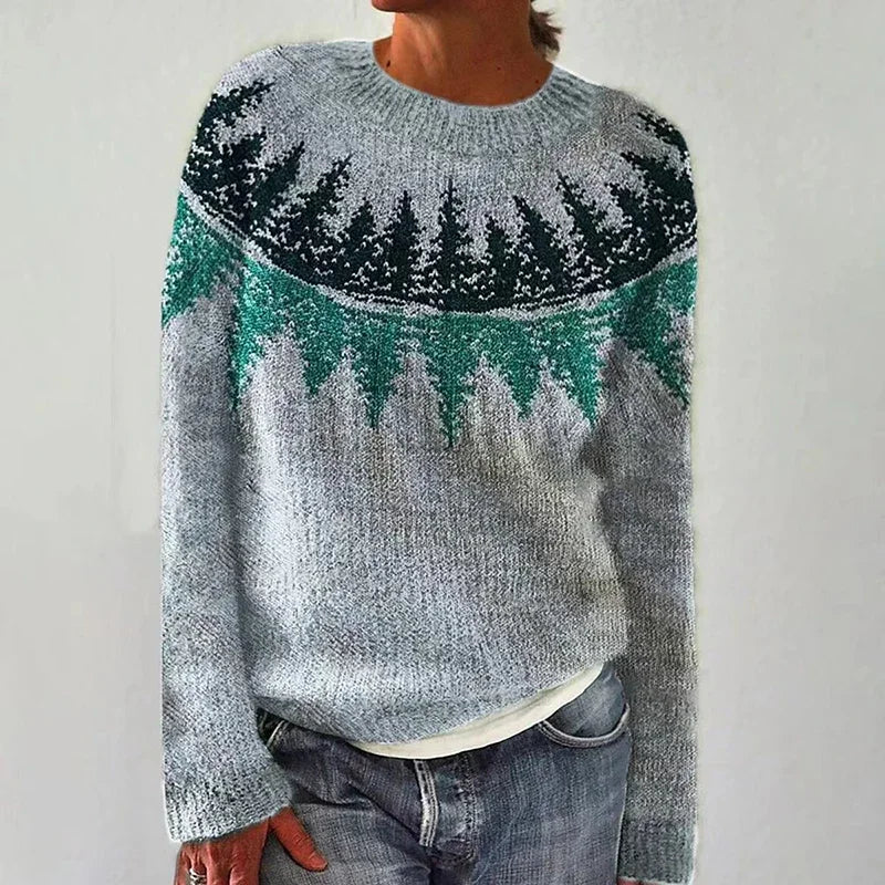 Classic Knitted Sweater for Women with Hoodie and Colorful Pattern