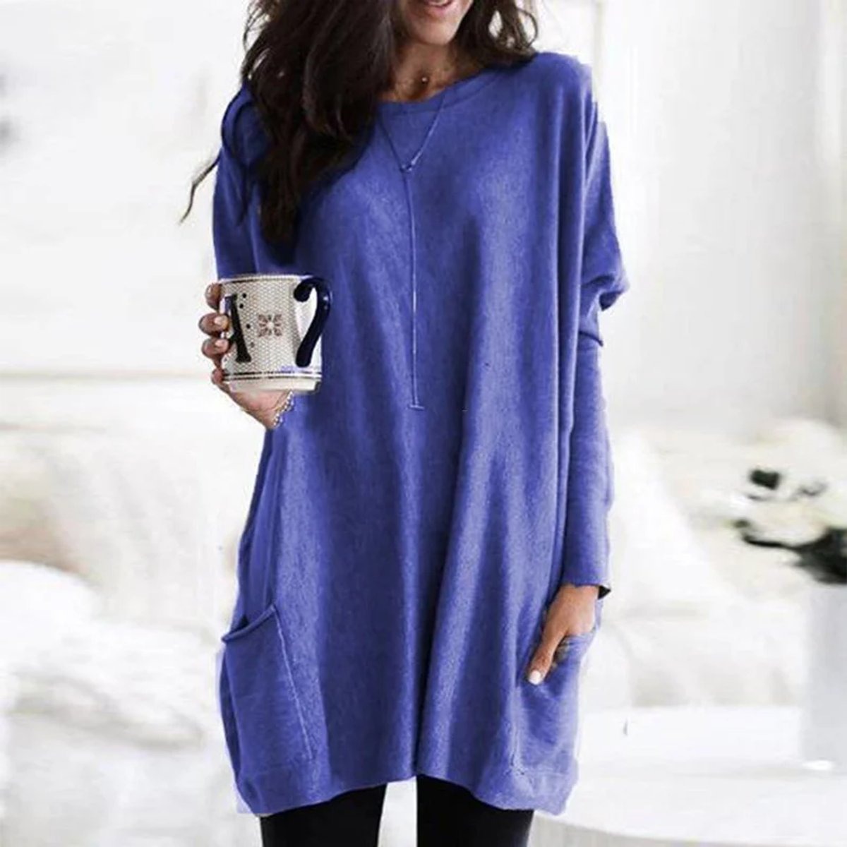Clementine | Women's Oversized Long Sleeve Crew Neck Tunic Sweater