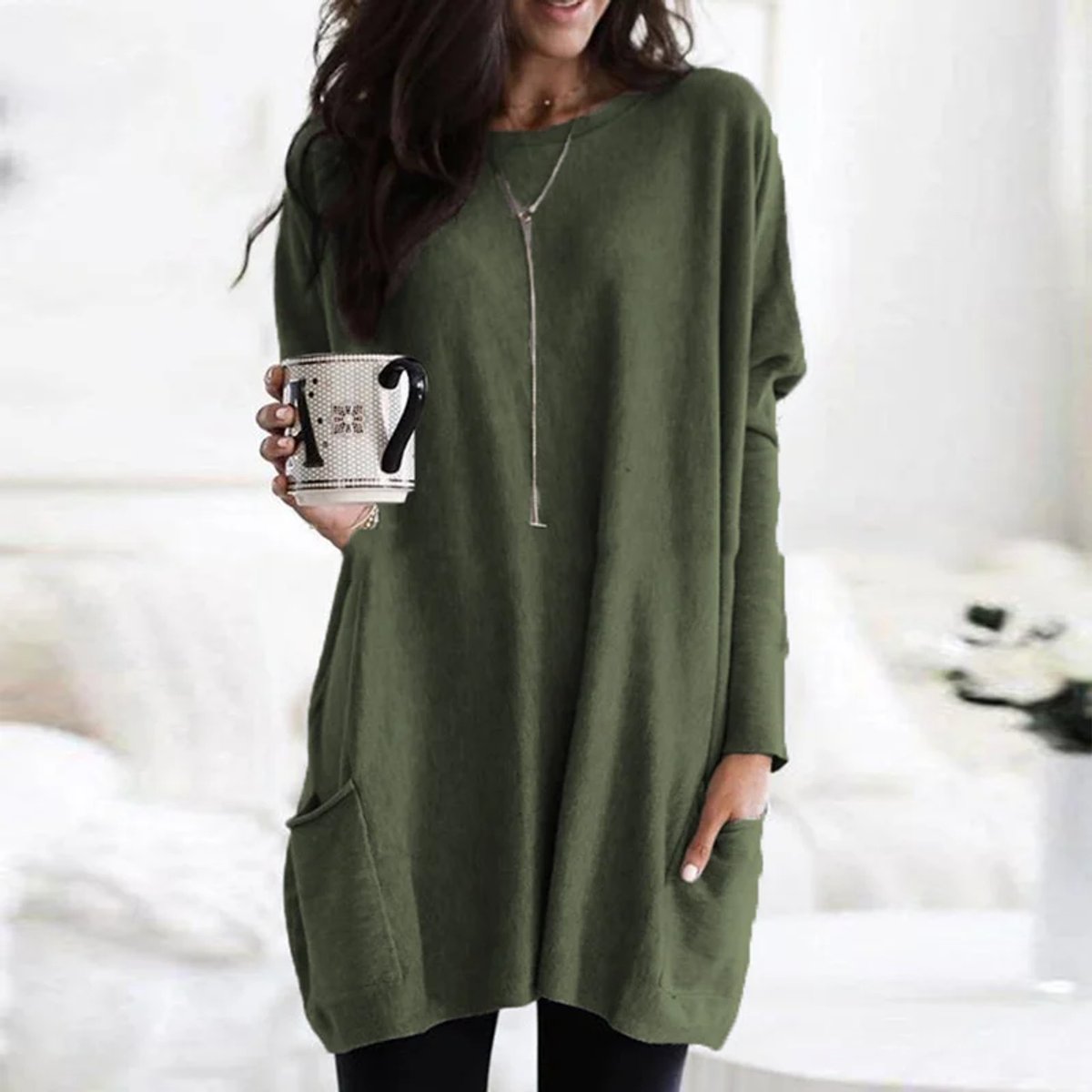 Clementine | Women's Oversized Long Sleeve Crew Neck Tunic Sweater