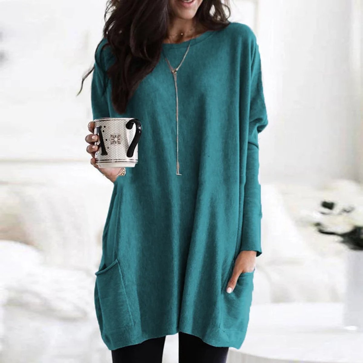 Clementine | Women's Oversized Long Sleeve Crew Neck Tunic Sweater