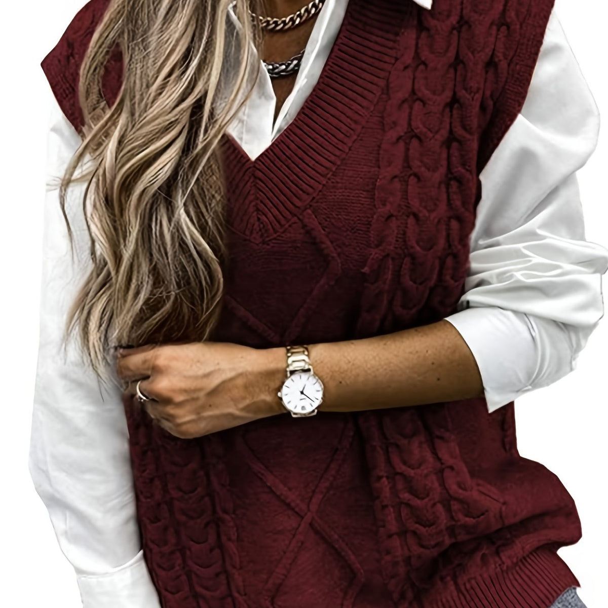 Cozy Cable Knit Sweater Vest for Women with V Neck Sleeveless Oversized Relaxed Style