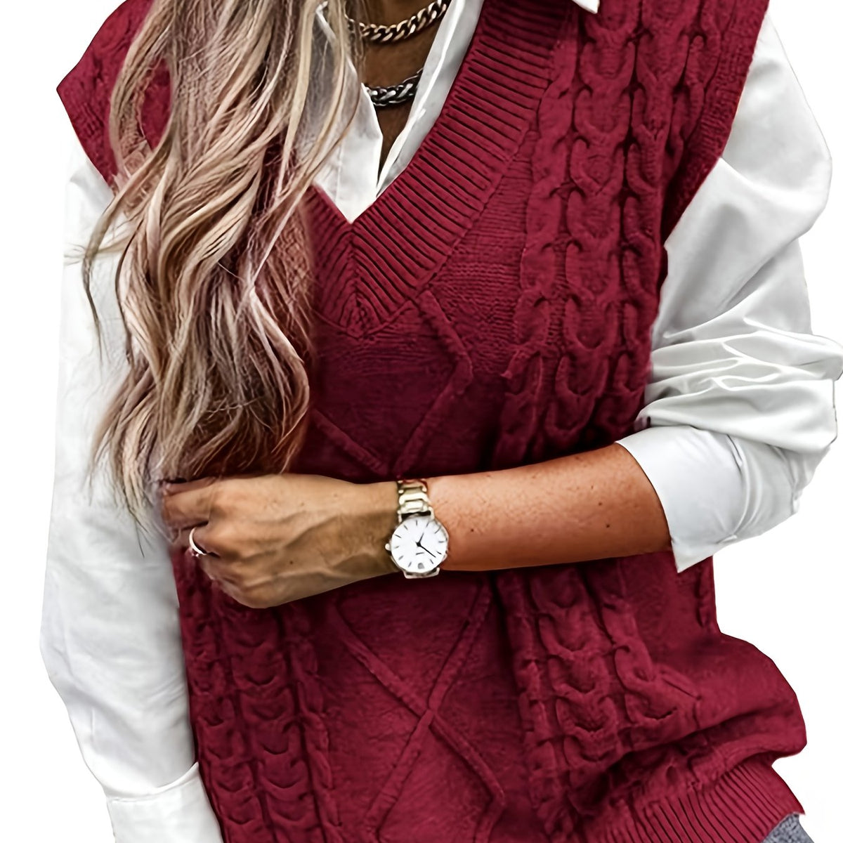 Cozy Cable Knit Sweater Vest for Women with V Neck Sleeveless Oversized Relaxed Style