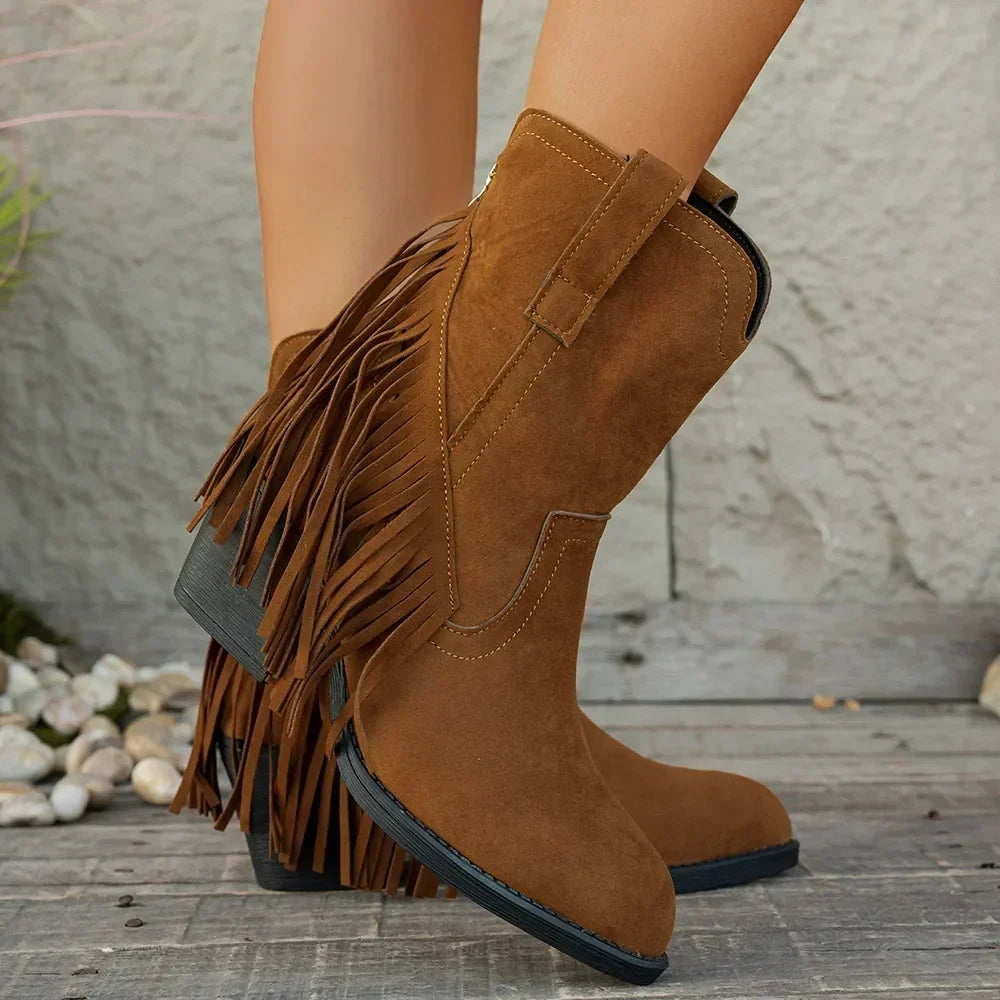 Dallas | Women's Fringe Fold-Over Strap Cowboy Boots