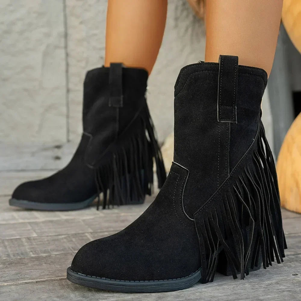 Dallas | Women's Fringe Fold-Over Strap Cowboy Boots