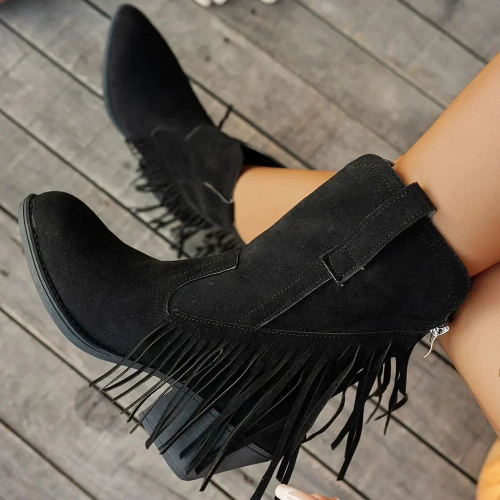 Dallas | Women's Fringe Fold-Over Strap Cowboy Boots