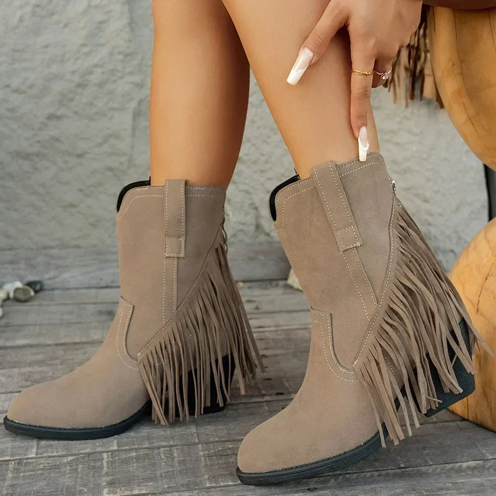 Dallas | Women's Fringe Fold-Over Strap Cowboy Boots