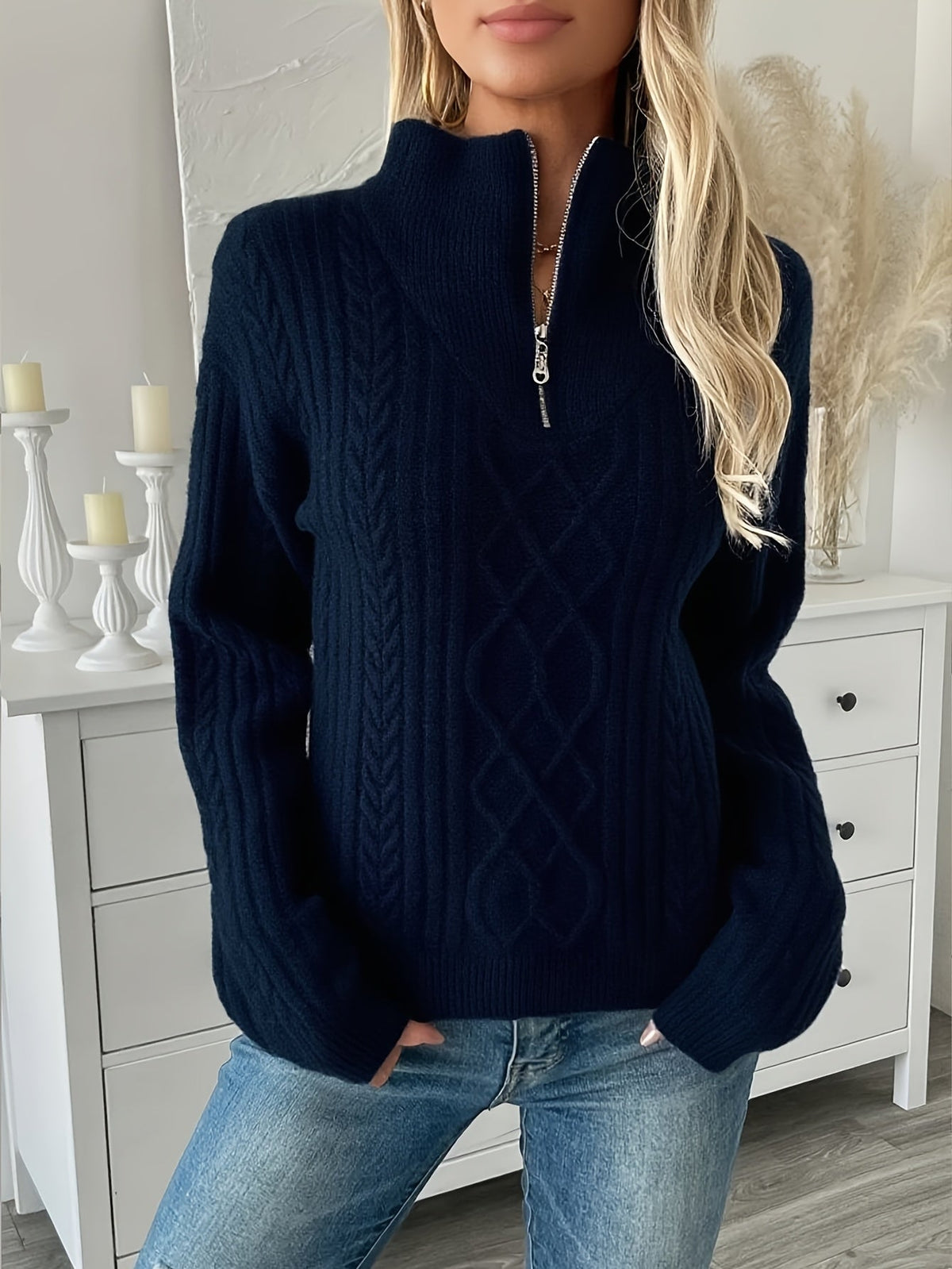 Della | Women's Cable Knit Half-Zip Sweater