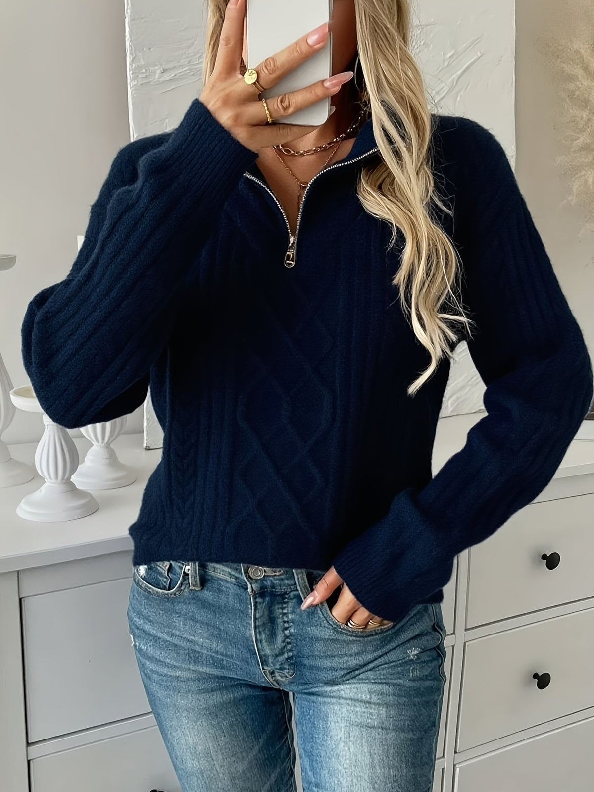 Della | Women's Cable Knit Half-Zip Sweater
