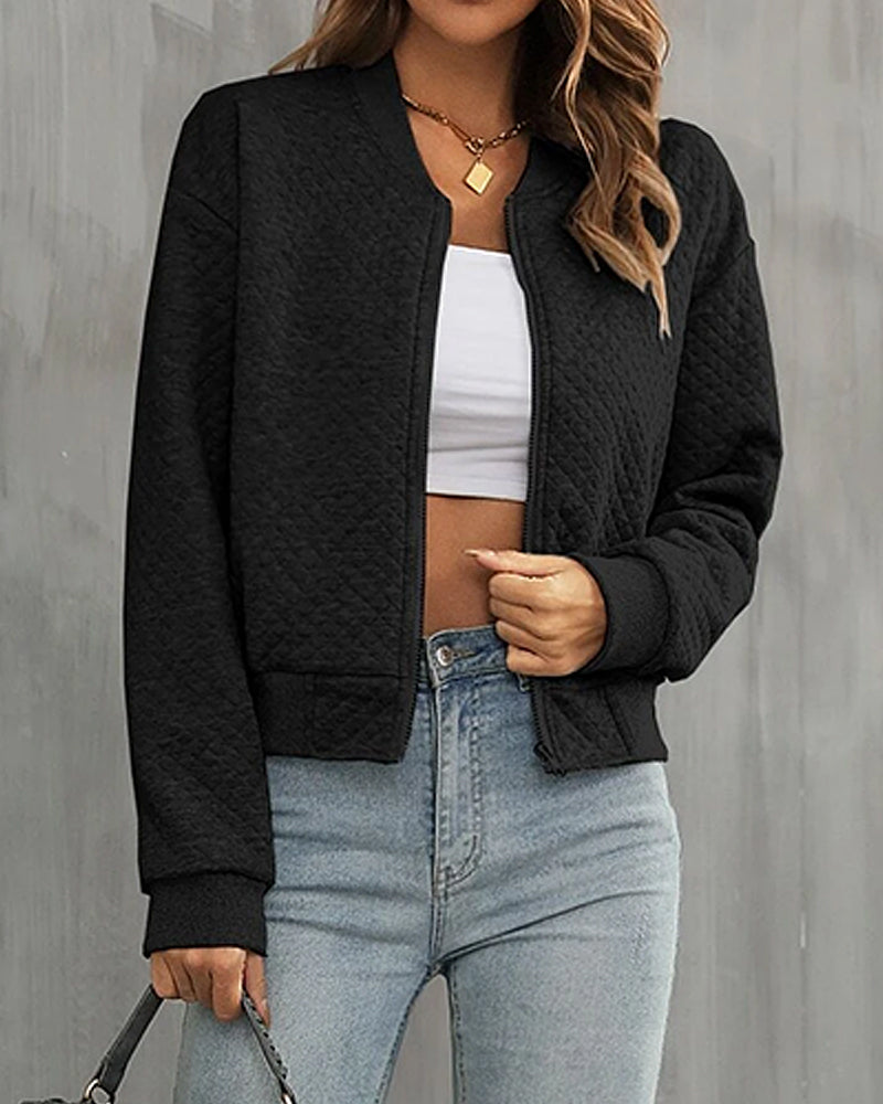 Delphine | Women's Quilted Zip-Up Cropped Bomber Jacket