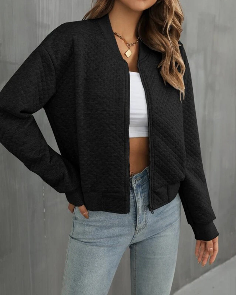 Delphine | Women's Quilted Zip-Up Cropped Bomber Jacket