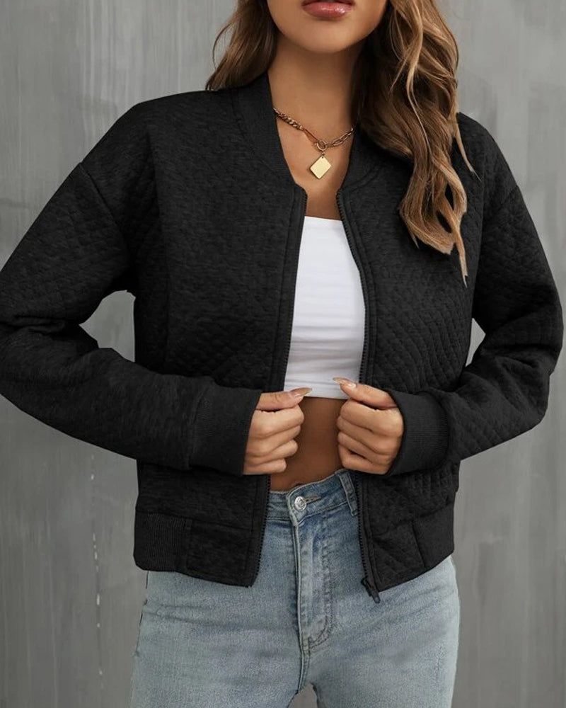 Delphine | Women's Quilted Zip-Up Cropped Bomber Jacket