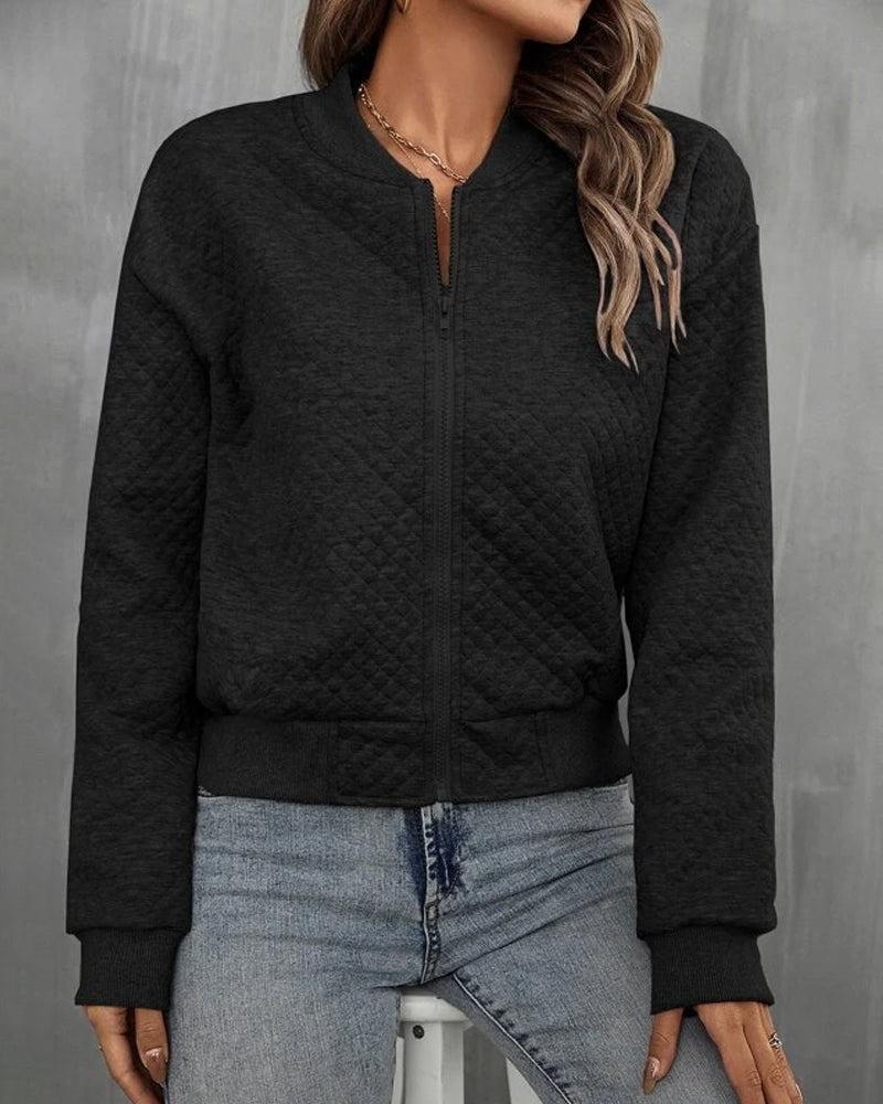 Delphine | Women's Quilted Zip-Up Cropped Bomber Jacket