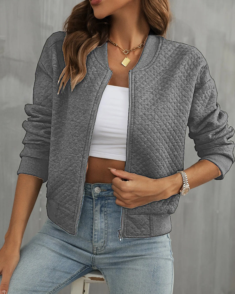 Delphine | Women's Quilted Zip-Up Cropped Bomber Jacket
