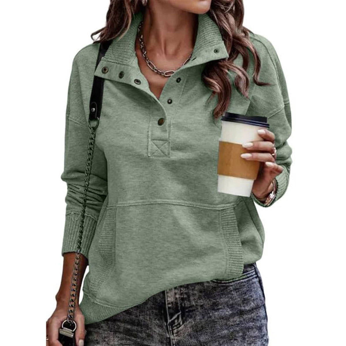 Delphine | Women's Snap Collar Pullover Sweatshirt