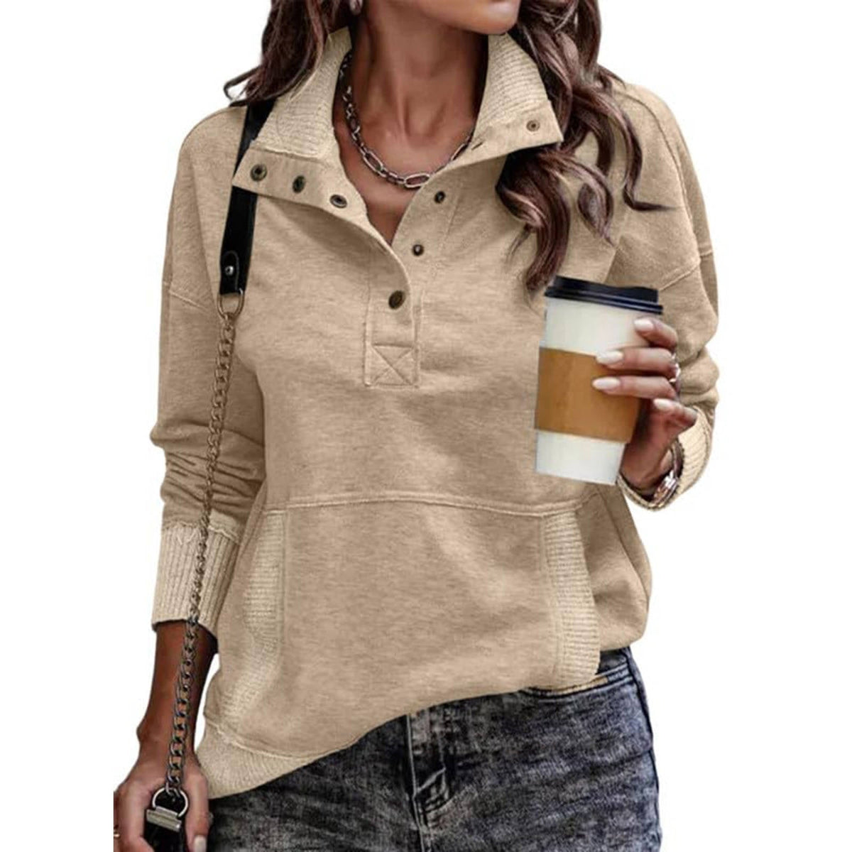 Delphine | Women's Snap Collar Pullover Sweatshirt