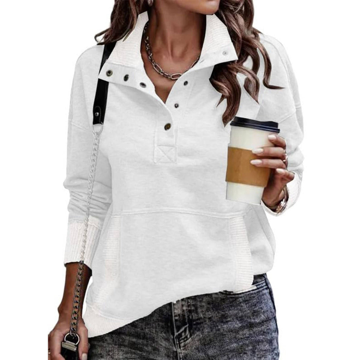 Delphine | Women's Snap Collar Pullover Sweatshirt