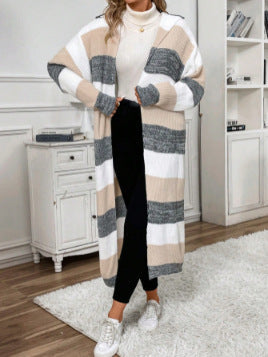Delphine | Women's Striped Hooded Long Cardigan