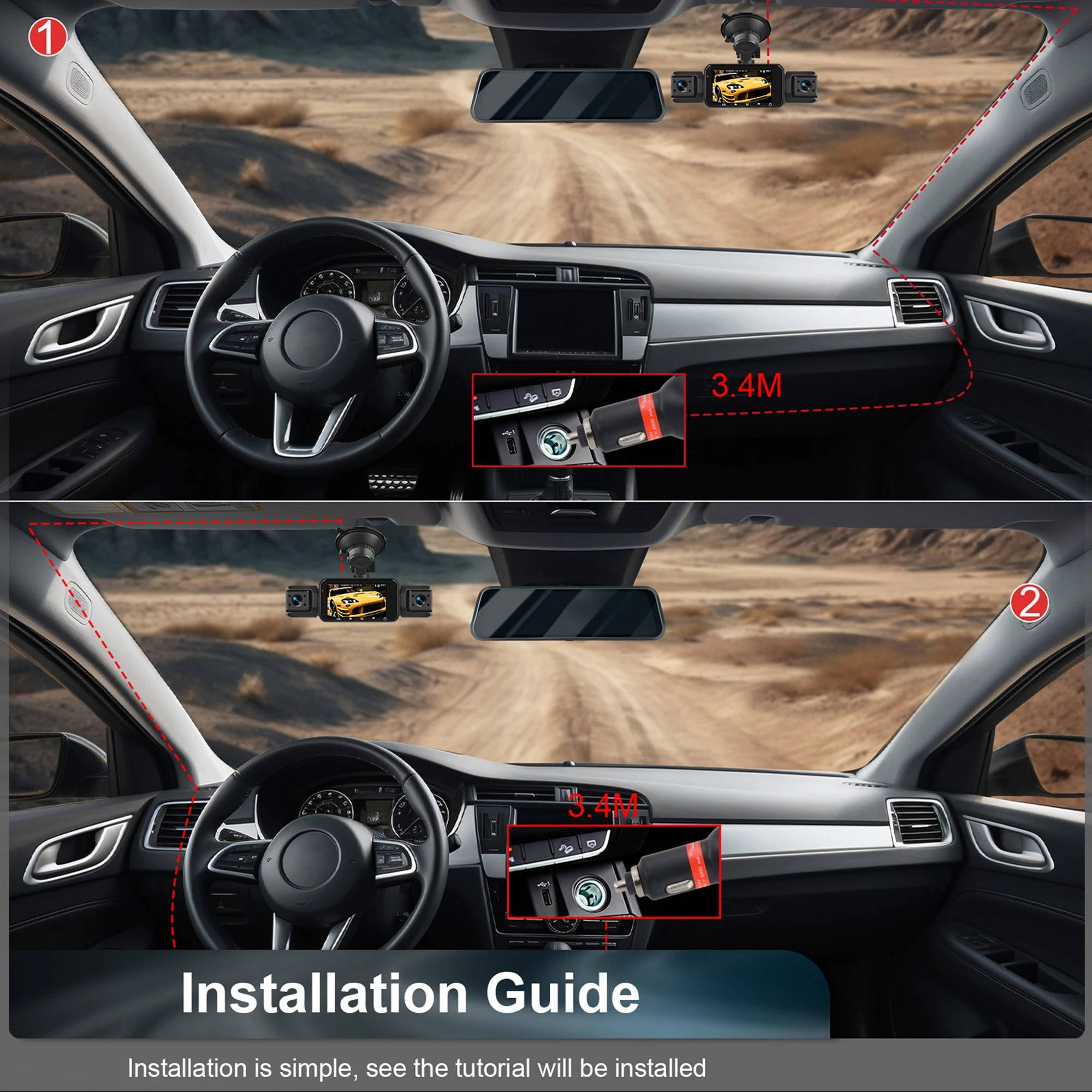 Car Dash Camera Wireless Front And Rear With Night Vision