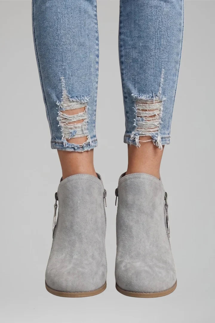 Effortless Booties for Women with Round Toe Side Zip Block Heel Suede Ankle Style