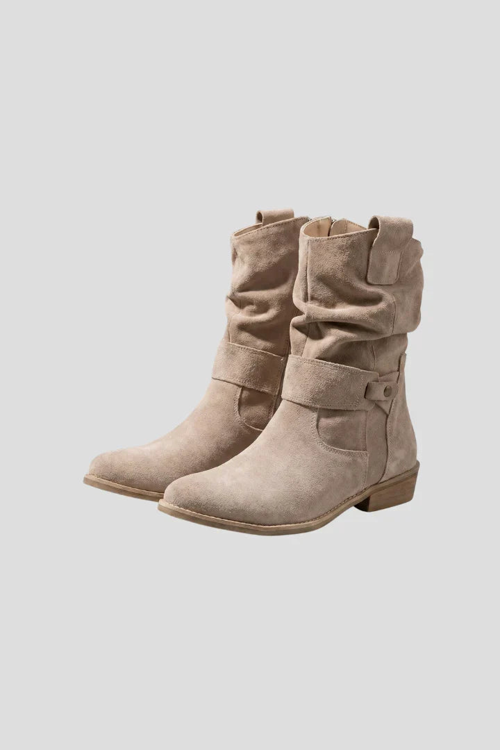 Effortless Wide Calf Boots for Women with Slouchy Suede Mid Calf Low Block Heel Style
