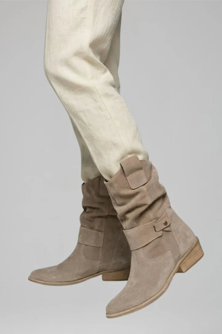 Effortless Wide Calf Boots for Women with Slouchy Suede Mid Calf Low Block Heel Style
