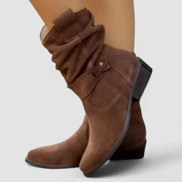 Effortless Wide Calf Boots for Women with Slouchy Suede Side Zip Block Heel Mid Calf Style