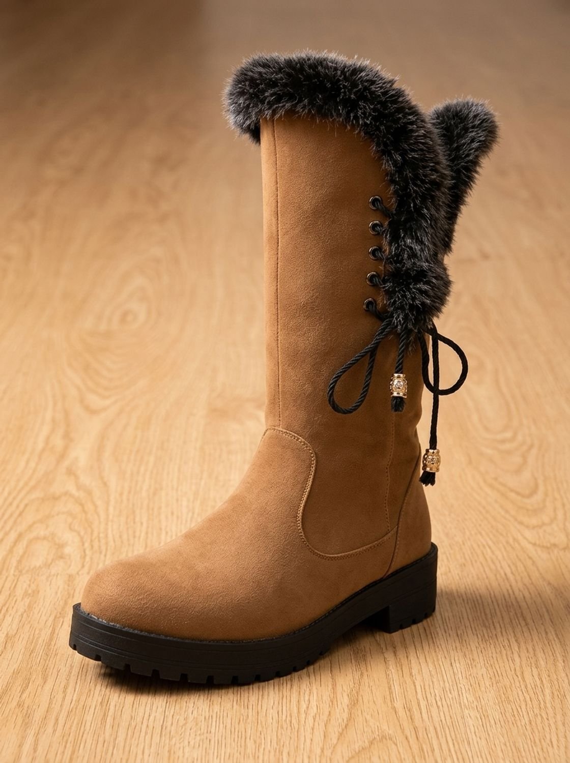 Eleanor | Women's Faux-Fur Trimmed Knee-High Block Heel Snow Boots