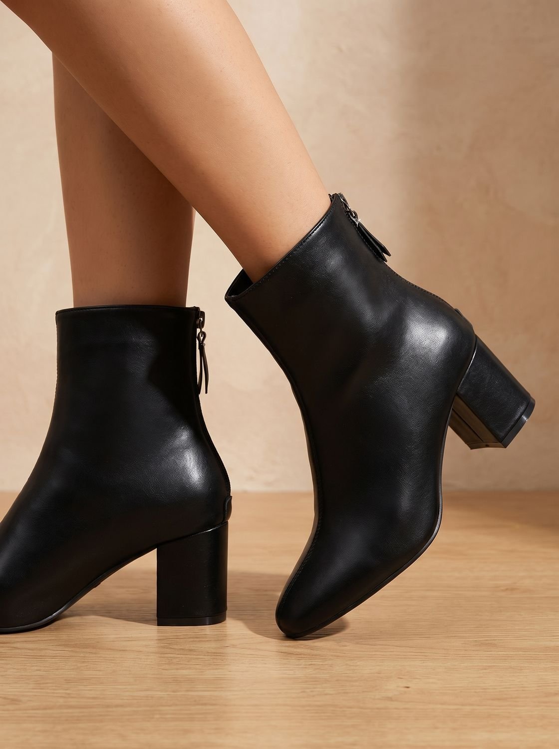Eleanor | Women's Faux Leather Block Heel Side-Zip Ankle Boots
