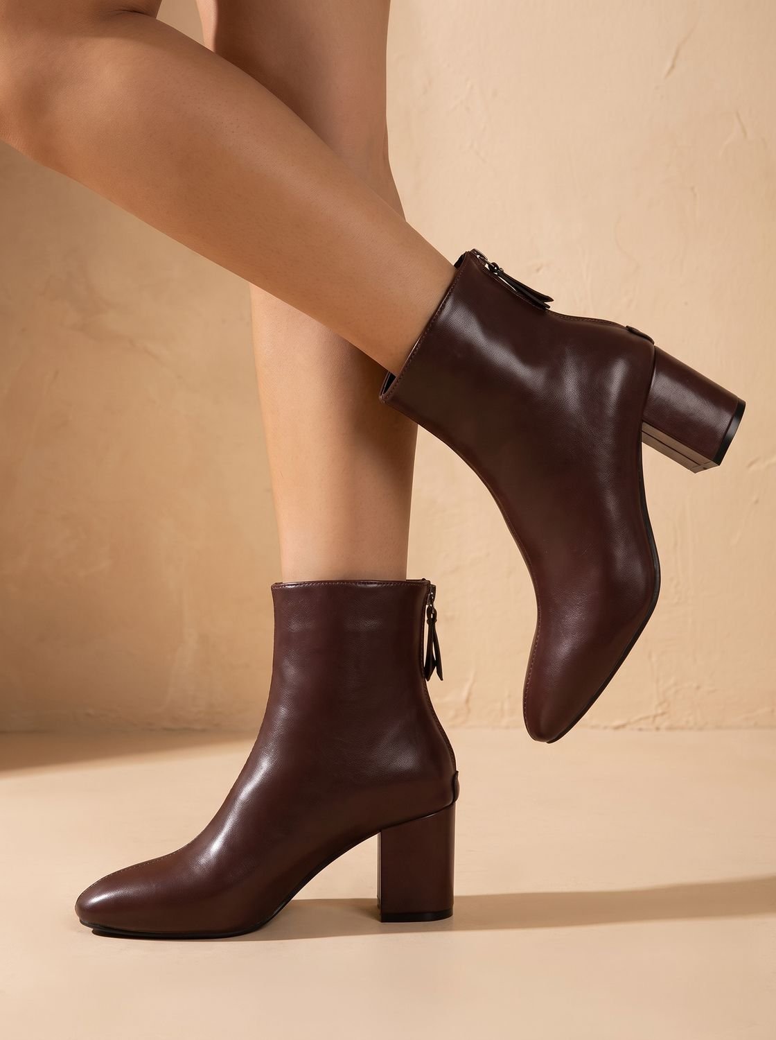 Eleanor | Women's Faux Leather Block Heel Side-Zip Ankle Boots