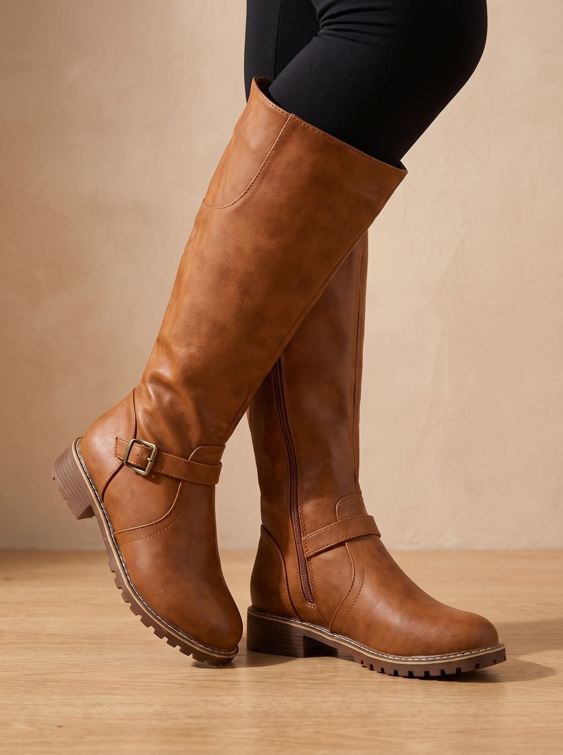 Eleanor | Women's Knee-High Buckle-Strap Block Heel Riding Boots
