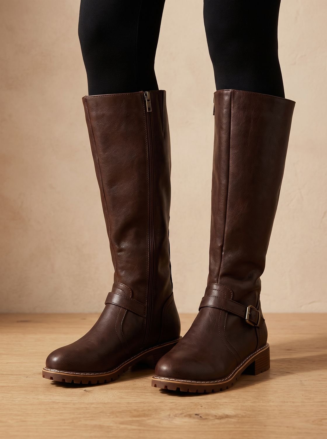 Eleanor | Women's Knee-High Buckle-Strap Block Heel Riding Boots