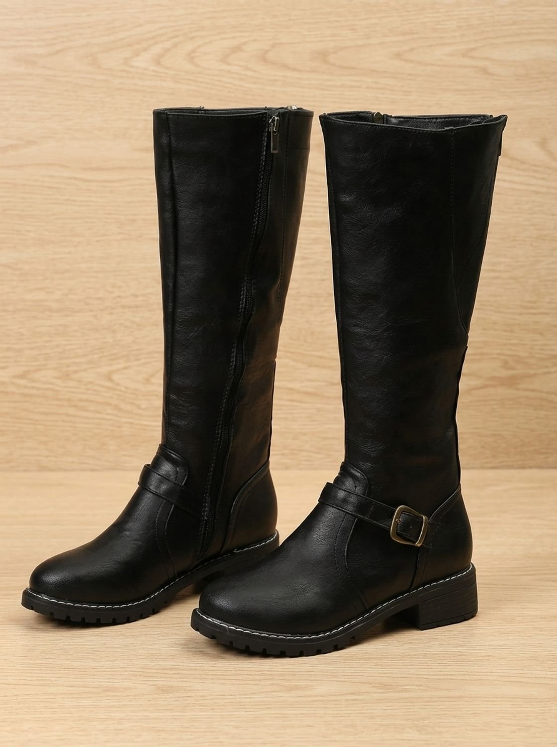 Eleanor | Women's Knee-High Buckle-Strap Block Heel Riding Boots