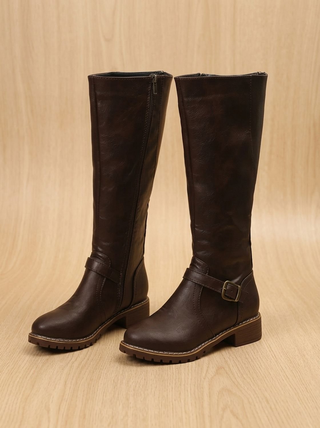 Eleanor | Women's Knee-High Buckle-Strap Block Heel Riding Boots