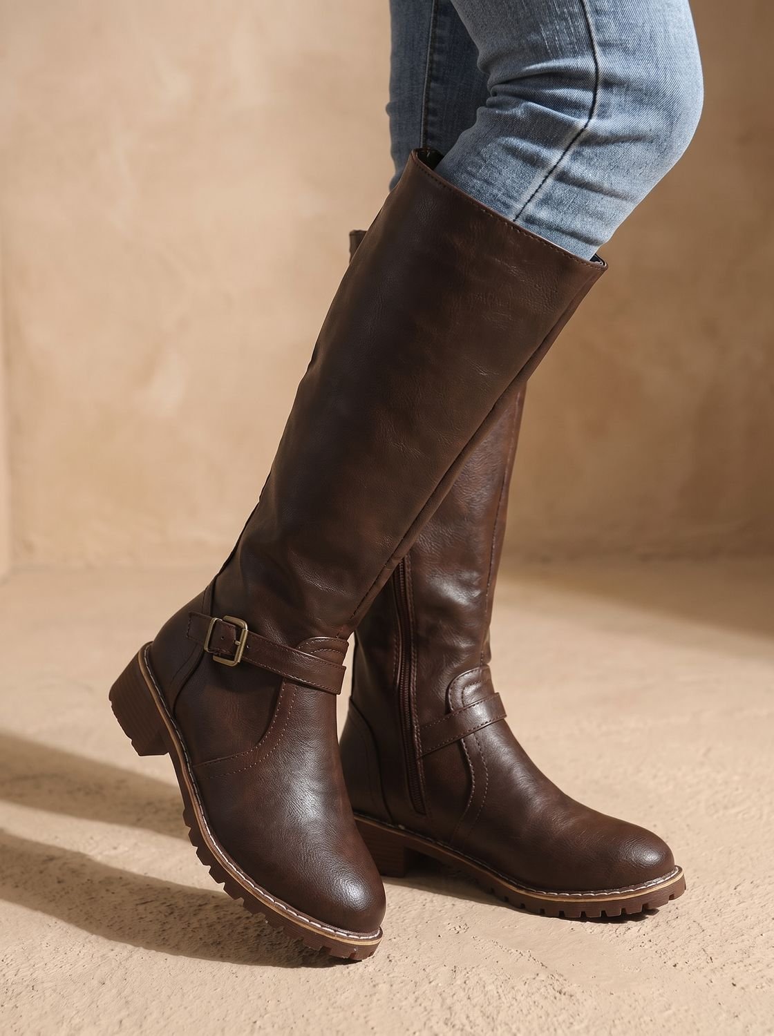 Eleanor | Women's Knee-High Buckle-Strap Block Heel Riding Boots