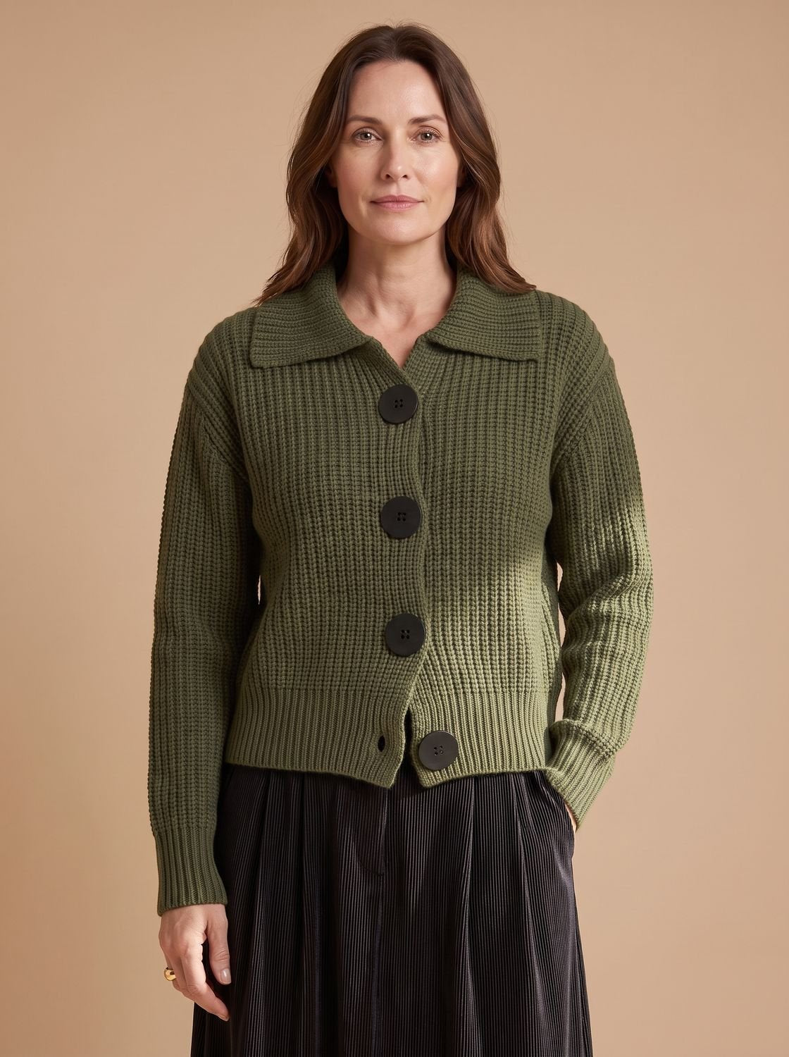 Eleanor | Women's Relaxed-Fit Ribbed Knit Folded-Collar Pullover Sweater