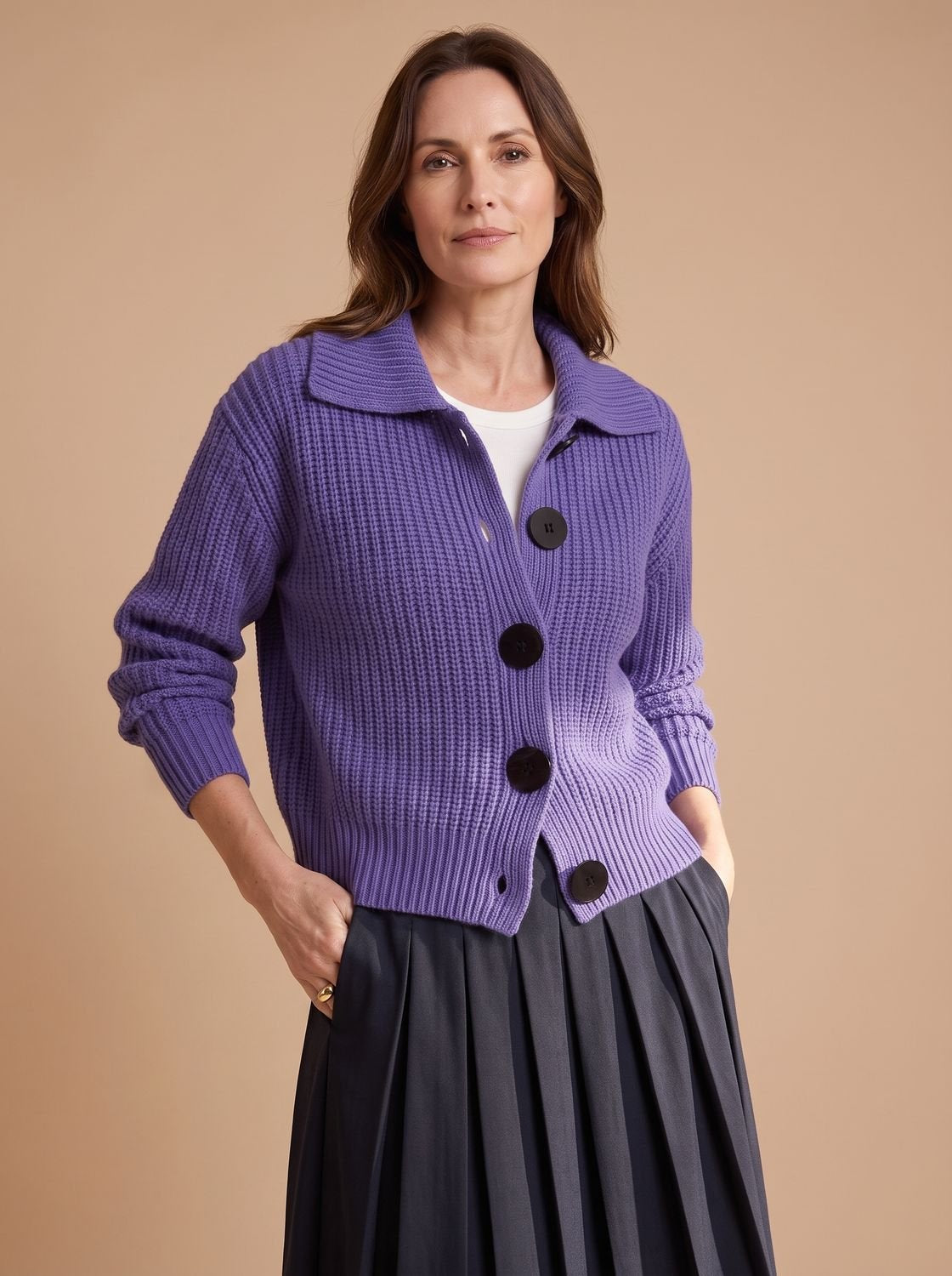 Eleanor | Women's Relaxed-Fit Ribbed Knit Folded-Collar Pullover Sweater