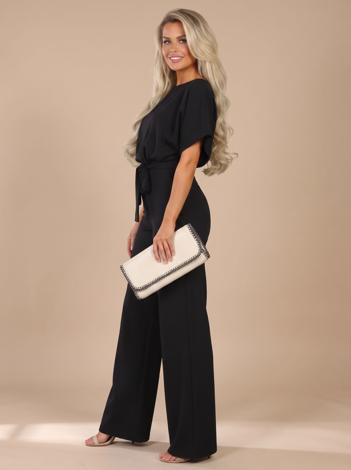 Eleanor | Women's Tie-Belt Wide-Leg Short-Sleeve Jumpsuit