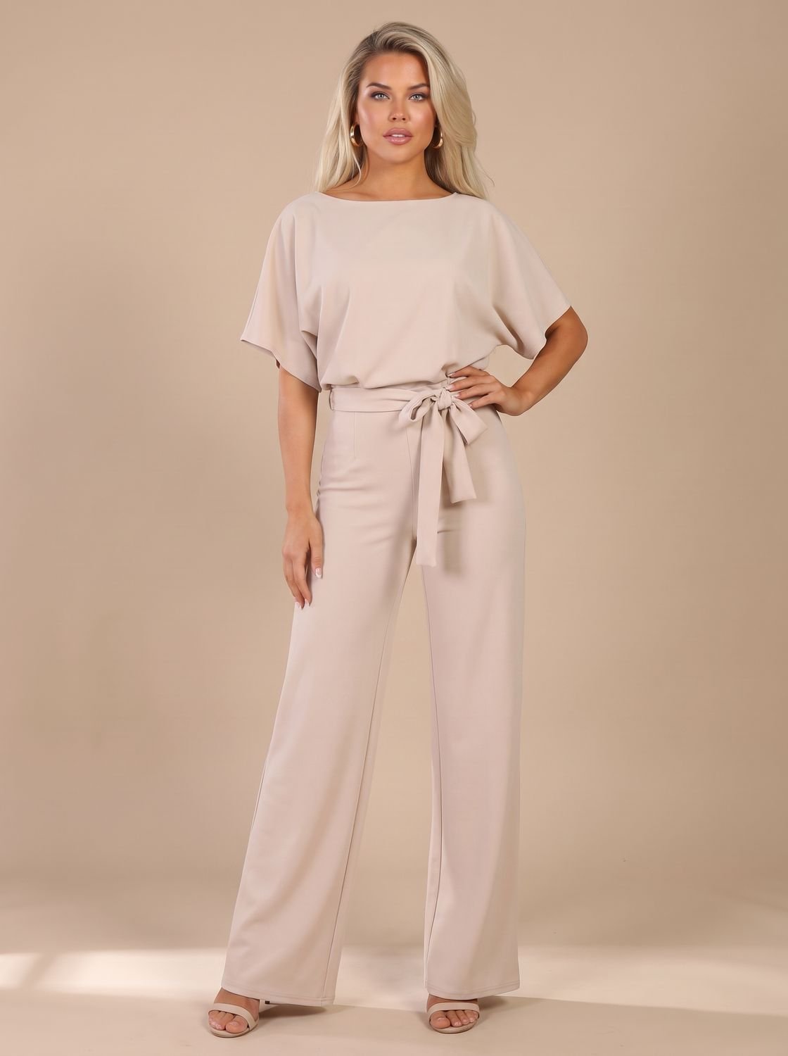 Eleanor | Women's Tie-Belt Wide-Leg Short-Sleeve Jumpsuit