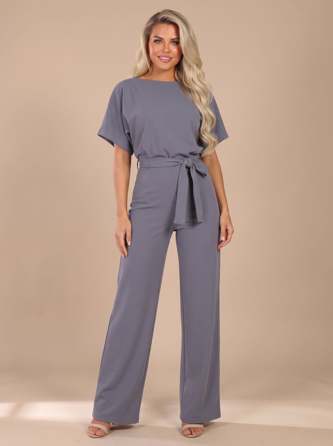 Eleanor | Women's Tie-Belt Wide-Leg Short-Sleeve Jumpsuit