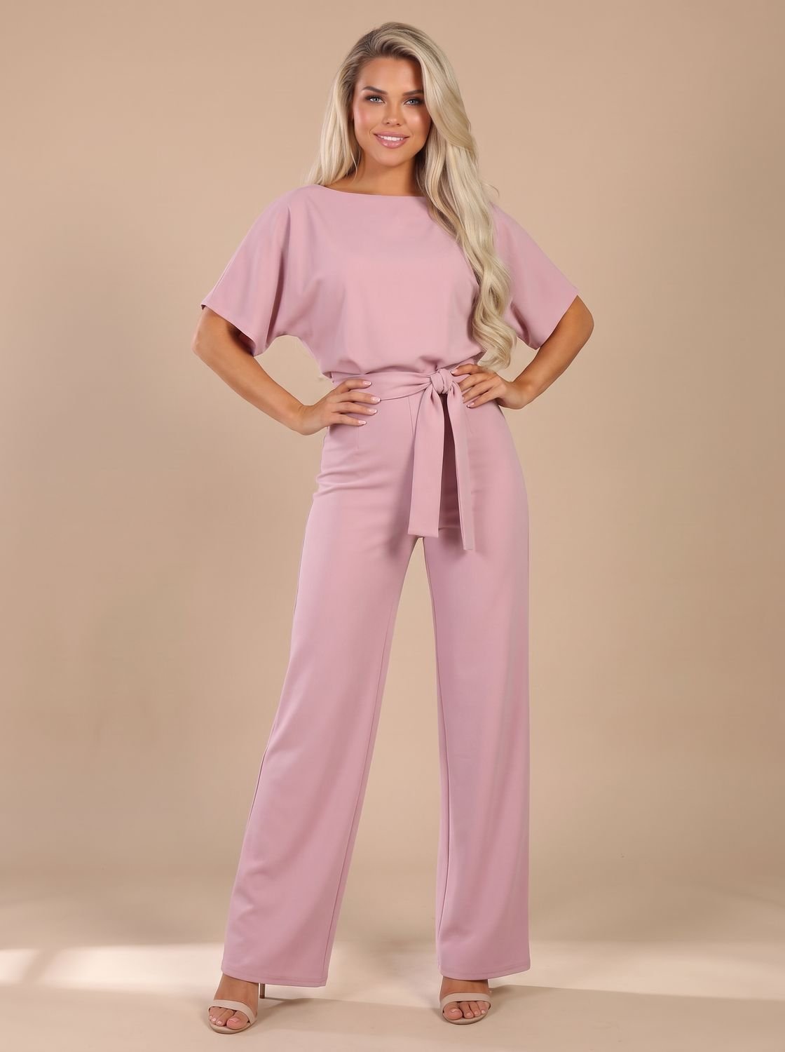 Eleanor | Women's Tie-Belt Wide-Leg Short-Sleeve Jumpsuit