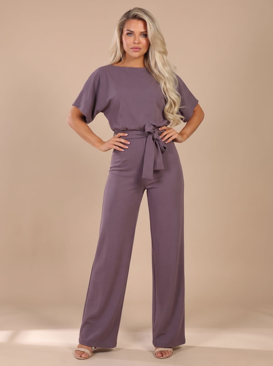 Eleanor | Women's Tie-Belt Wide-Leg Short-Sleeve Jumpsuit