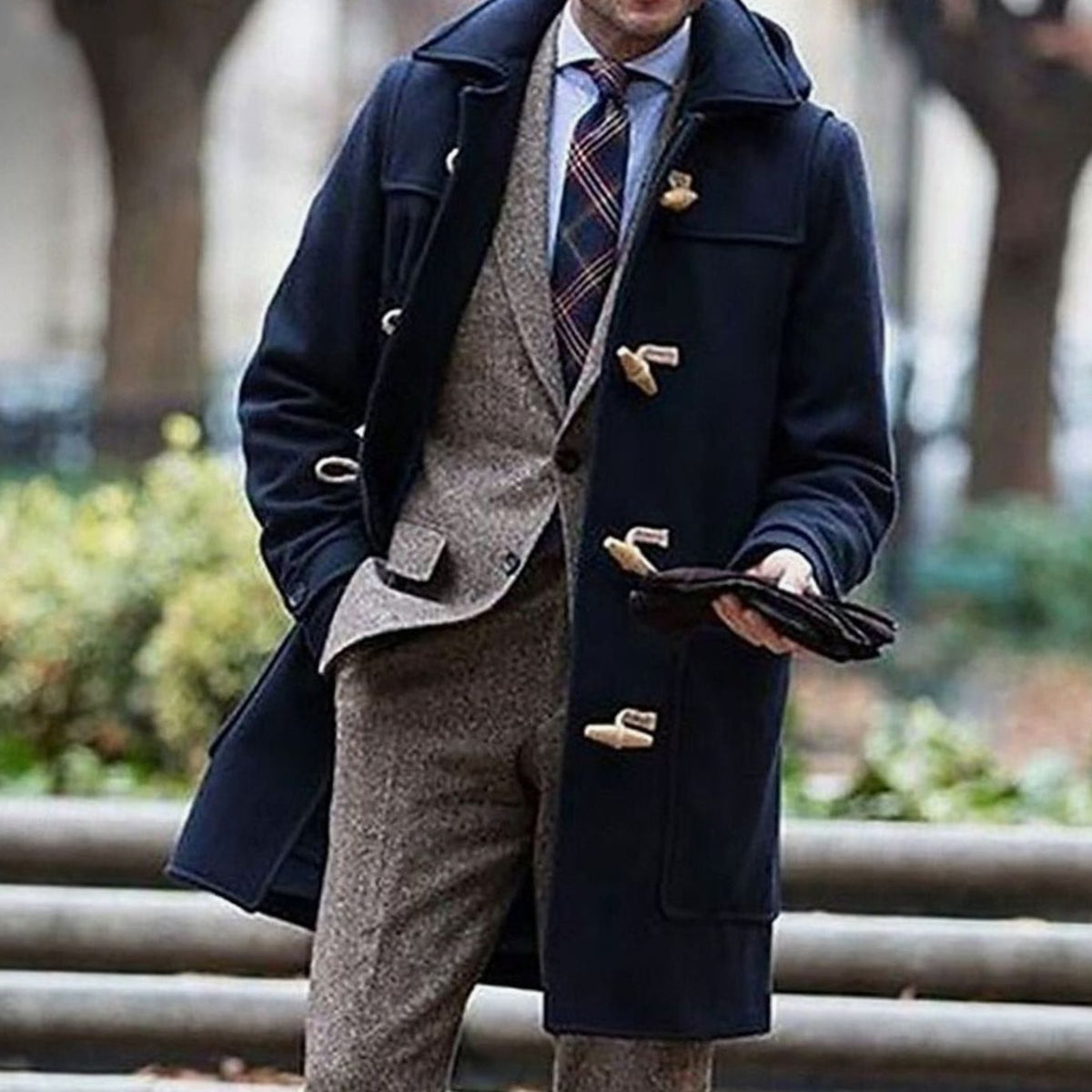 Elijah | Men's Wool Hooded Toggle-Closure Long Overcoat