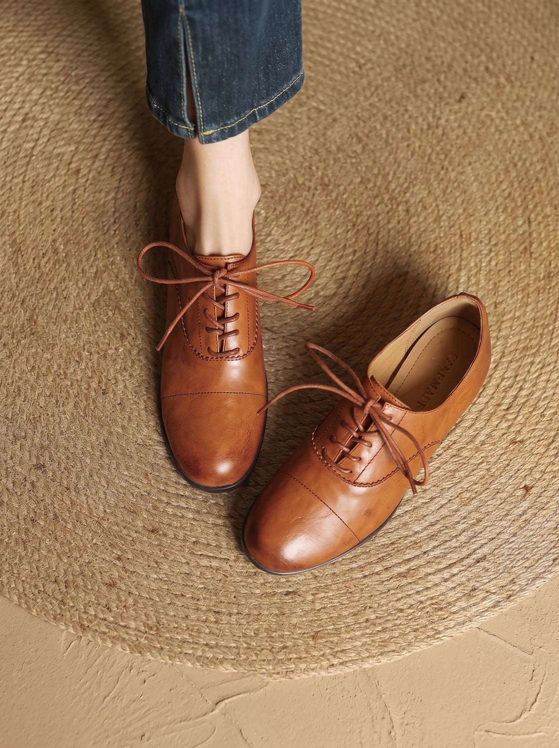 Emma | Women's Leather Lace-Up Cap Toe Oxford Flat Shoes