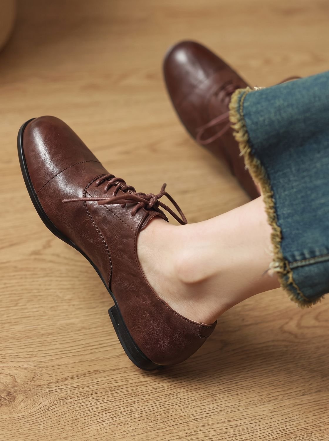 Emma | Women's Leather Lace-Up Cap Toe Oxford Flat Shoes