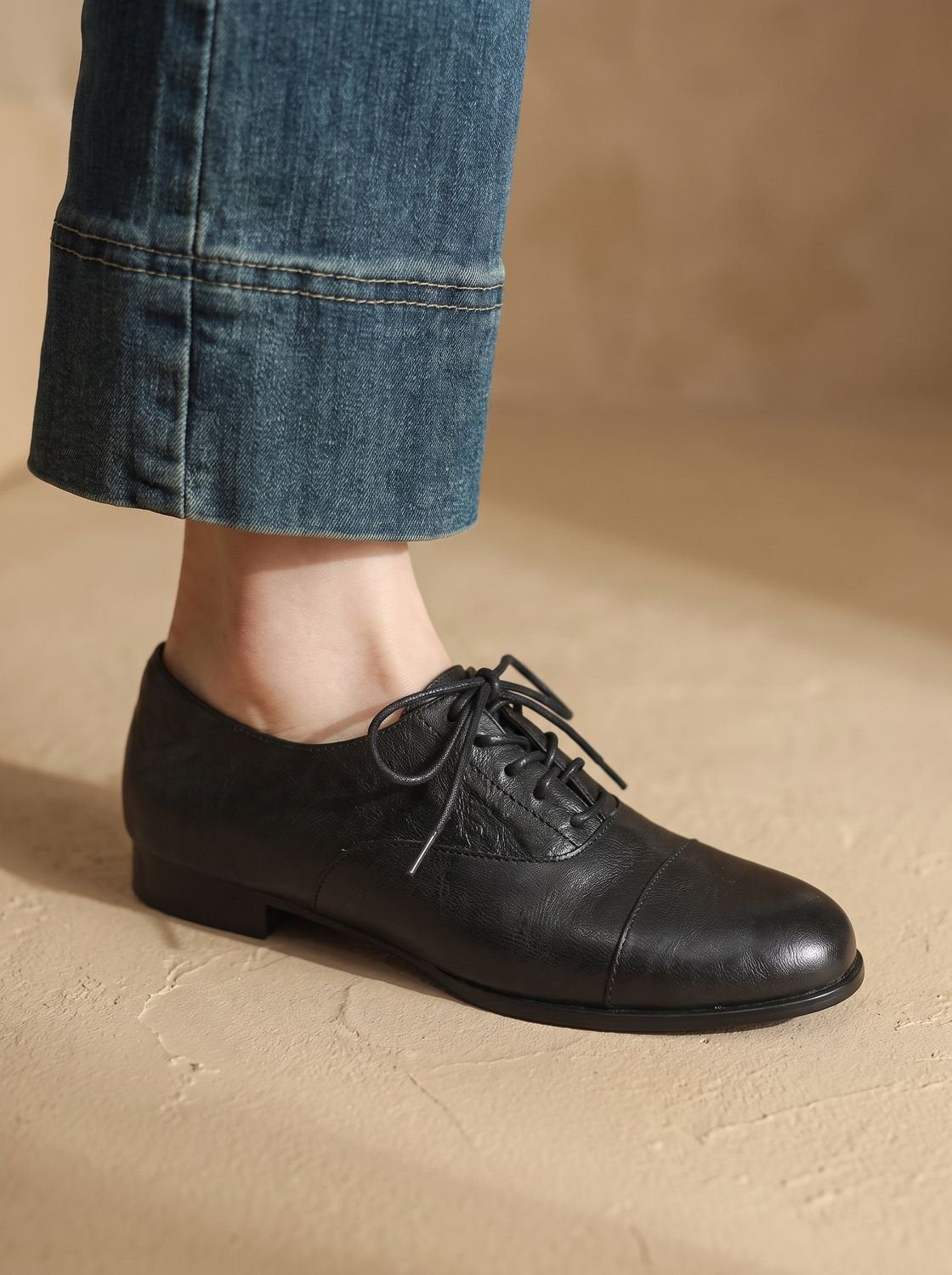Emma | Women's Leather Lace-Up Cap Toe Oxford Flat Shoes